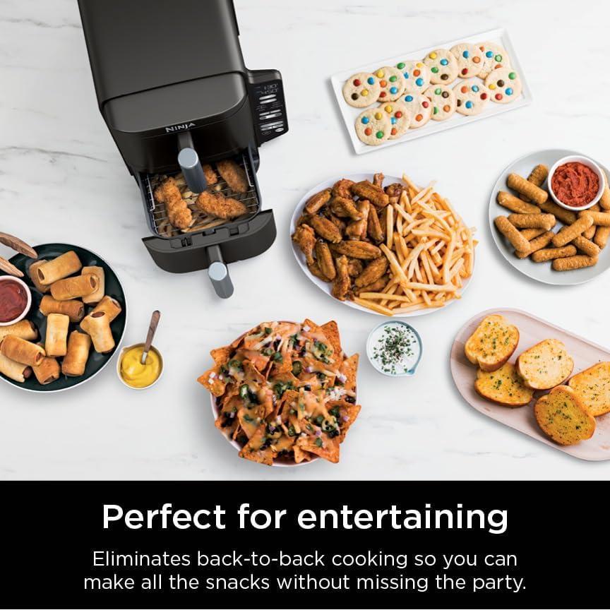 imageNinja Air Fryer 8 QT DoubleStack 2Basket Space Saving Design Cooks 2lb Chicken Wings Feeds up to 6 People 6in1 Air Fryer Roast Bake amp More Easy to Clean Dishwasher Safe Parts Black SL2018 QT