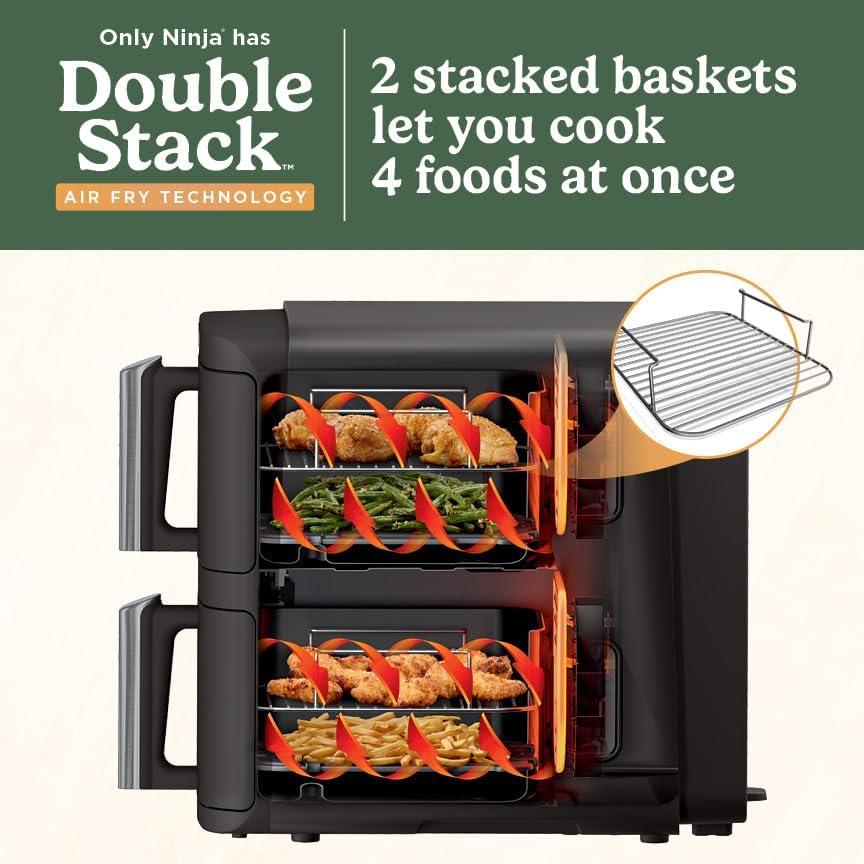 imageNinja Air Fryer 8 QT DoubleStack 2Basket Space Saving Design Cooks 2lb Chicken Wings Feeds up to 6 People 6in1 Air Fryer Roast Bake amp More Easy to Clean Dishwasher Safe Parts Black SL2018 QT