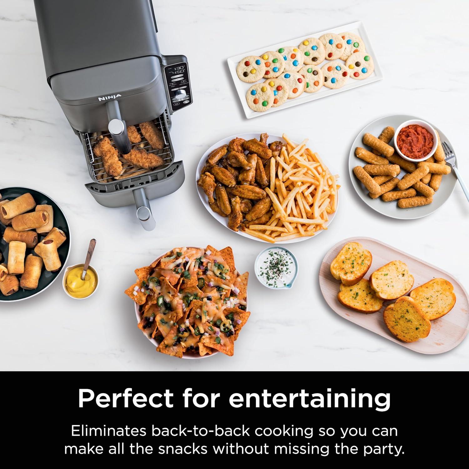 imageNinja Air Fryer 8 QT DoubleStack 2Basket Space Saving Design Cooks 2lb Chicken Wings Feeds up to 6 People 6in1 Air Fryer Roast Bake amp More Easy to Clean Dishwasher Safe Parts Black SL20110 QT