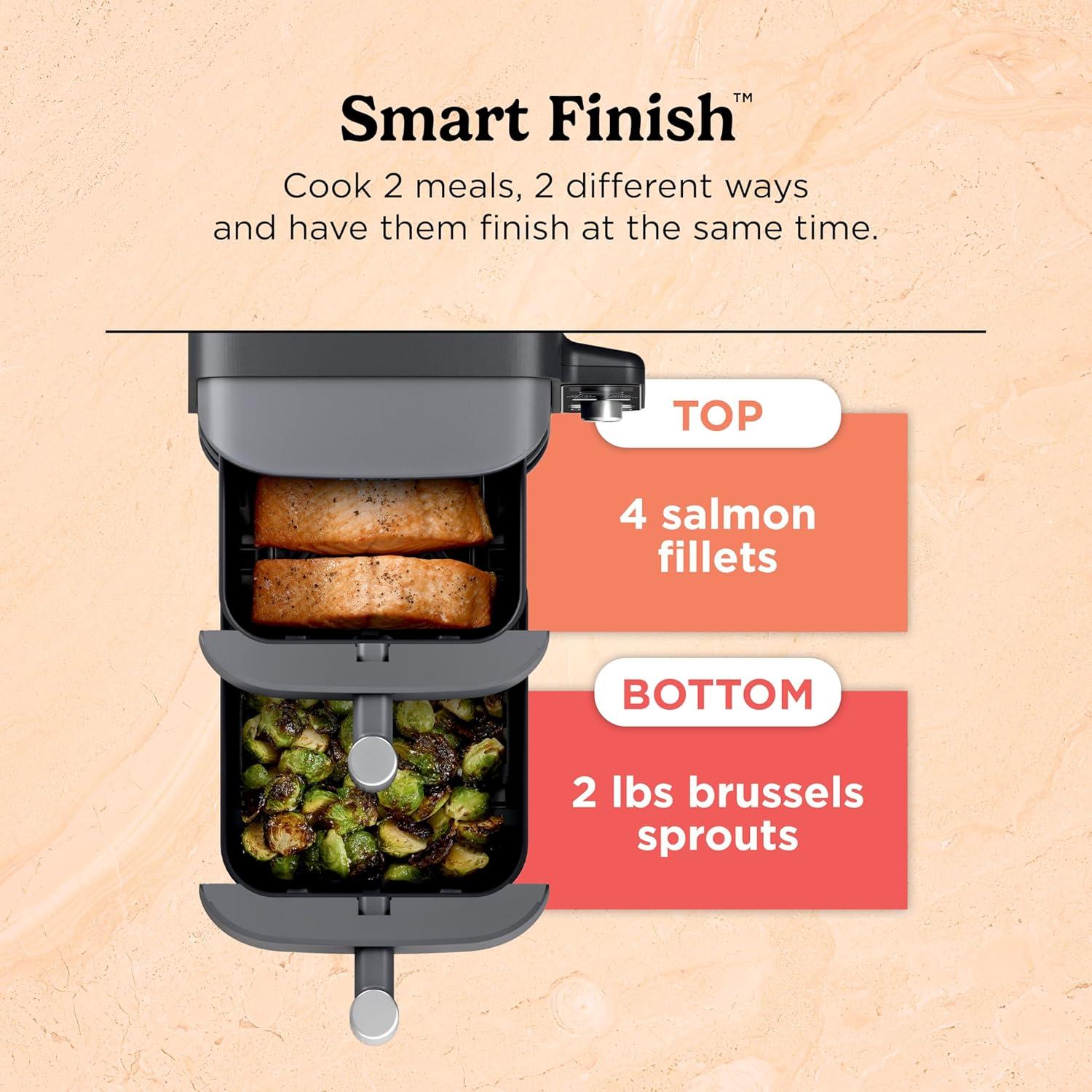 imageNinja Air Fryer 8 QT DoubleStack 2Basket Space Saving Design Cooks 2lb Chicken Wings Feeds up to 6 People 6in1 Air Fryer Roast Bake amp More Easy to Clean Dishwasher Safe Parts Black SL20110 QT