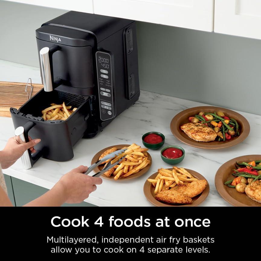 imageNinja Air Fryer 8 QT DoubleStack 2Basket Space Saving Design Cooks 2lb Chicken Wings Feeds up to 6 People 6in1 Air Fryer Roast Bake amp More Easy to Clean Dishwasher Safe Parts Black SL2018 QT