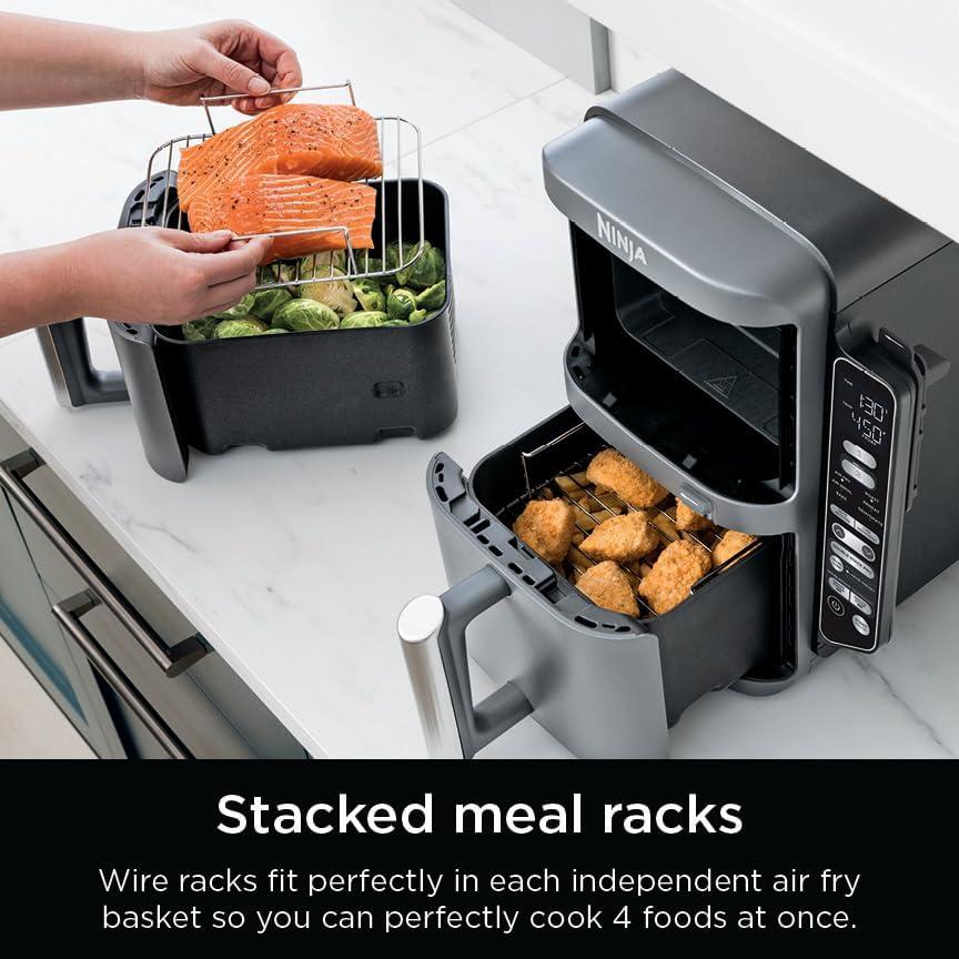 imageNinja Air Fryer 8 QT DoubleStack 2Basket Space Saving Design Cooks 2lb Chicken Wings Feeds up to 6 People 6in1 Air Fryer Roast Bake amp More Easy to Clean Dishwasher Safe Parts Black SL201100 Qt