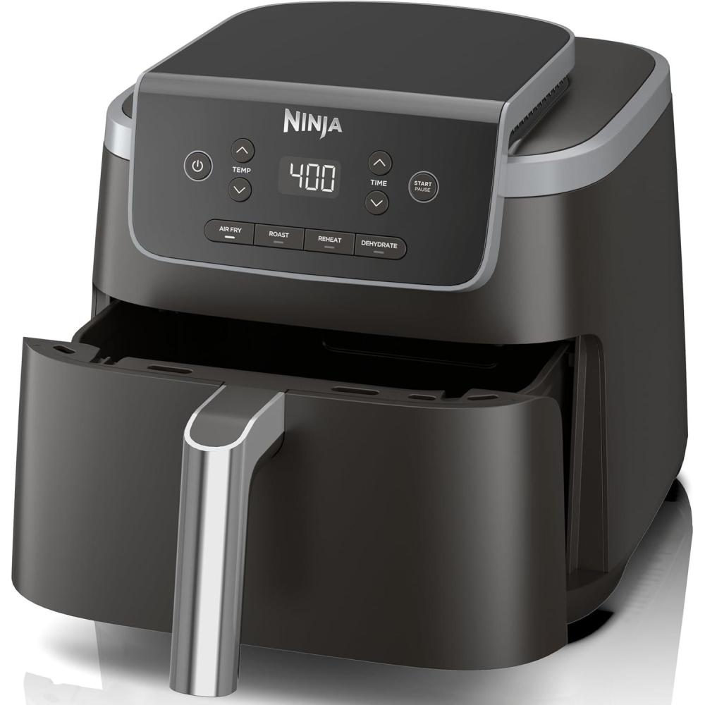 imageNinja Air Fryer 5 QT Capacity 5in1 Air Fry Bake Roast Reheat amp Dehydrate Air Crisp Technology Nonstick Basket amp Crisper Plate Grey AF1425 QT