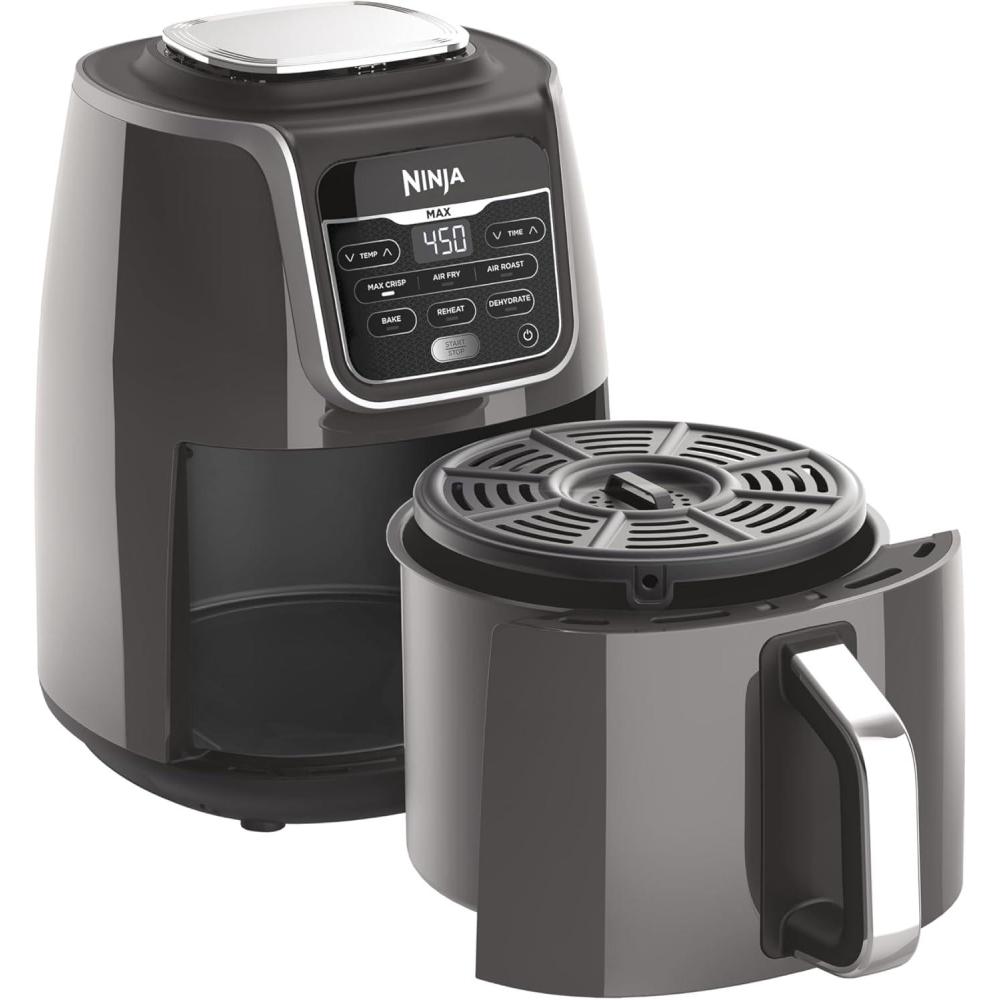 imageNinja Air Fryer 5 QT Capacity 5in1 Air Fry Bake Roast Reheat amp Dehydrate Air Crisp Technology Nonstick Basket amp Crisper Plate Grey AF14255 QT MAX