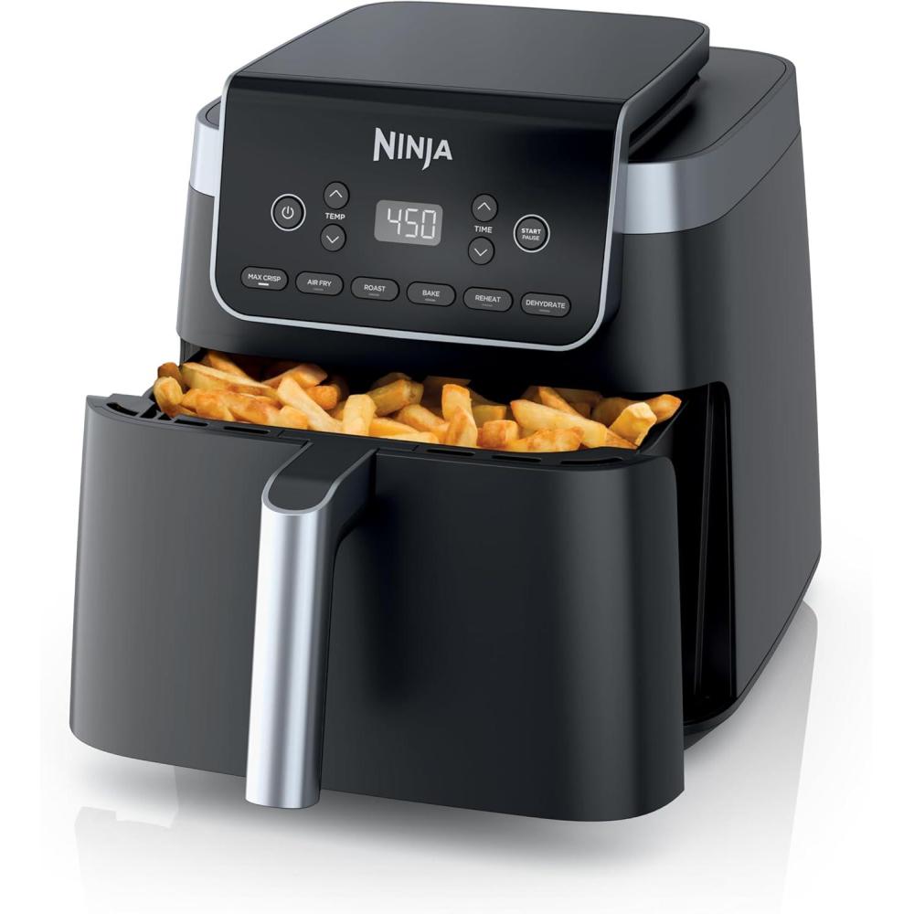 imageNinja Air Fryer 5 QT Capacity 5in1 Air Fry Bake Roast Reheat amp Dehydrate Air Crisp Technology Nonstick Basket amp Crisper Plate Grey AF14265 QT MAX