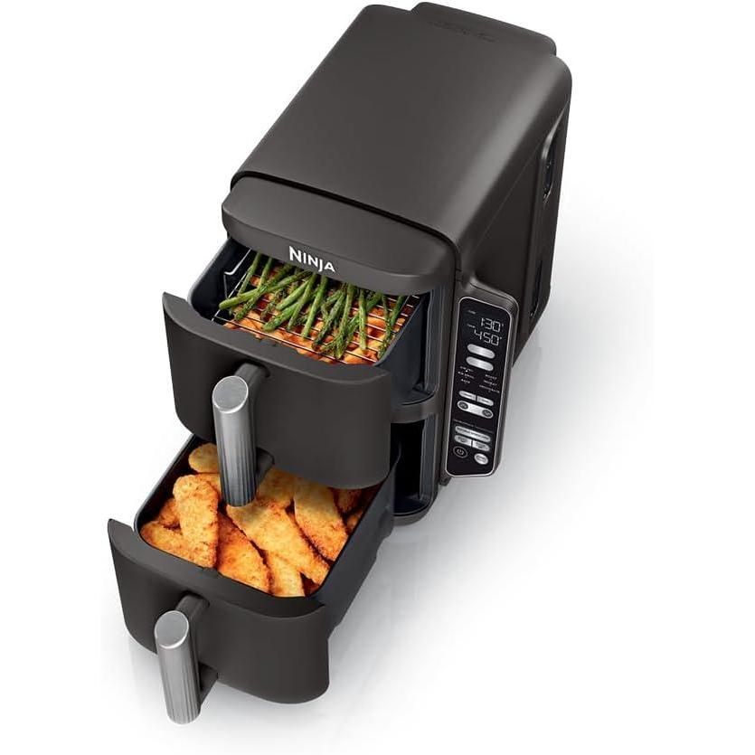 imageNinja Air Fryer 8 QT DoubleStack 2Basket Space Saving Design Cooks 2lb Chicken Wings Feeds up to 6 People 6in1 Air Fryer Roast Bake amp More Easy to Clean Dishwasher Safe Parts Black SL2018 QT