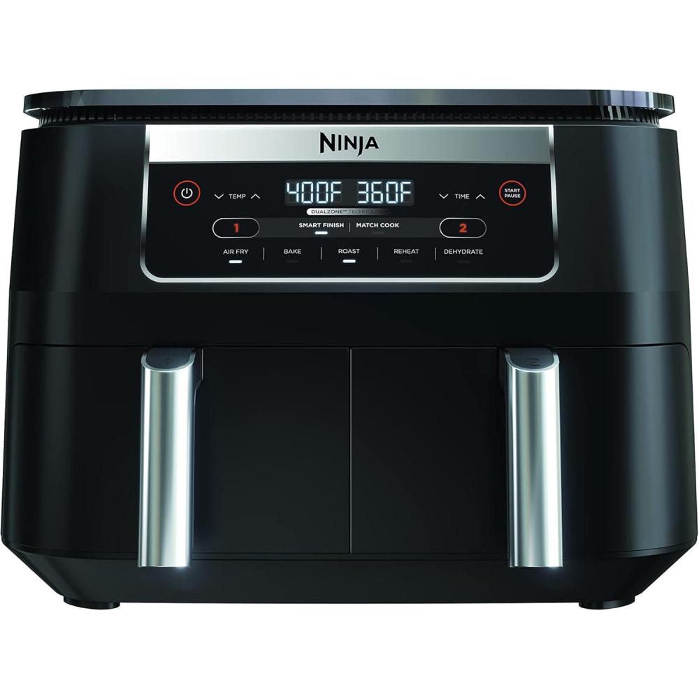 imageNinja DZ090 Foodi 6 Quart 5in1 DualZone 2Basket Air Fryer with 2 Independent Frying Baskets Match Cook amp Smart Finish to Roast Bake Dehydrate amp More for Quick Snacks amp Small Meals BlackBlack