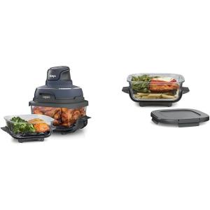 Ninja Air Fryer, 4QT Crispi System + 3 Containers with Storage Lids, Air Fryer, Microwave, Freezer & Dishwasher Safe, Non Toxic Portable Cooking System, Compatible with Ninja FN100 Crispi Series(Crispi Deluxe)