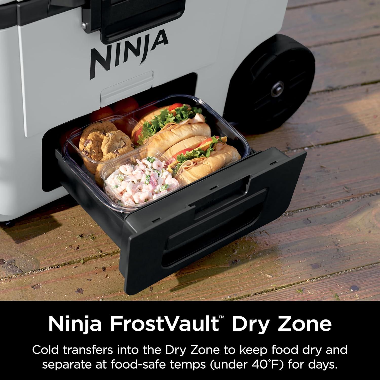 imageNinja FrostVault 65qt Wheeled Cooler with Cold Dry Zone Integrated FridgeTemp Dry Storage Drawer Premium HeavyDuty Insulated Cooler Keeps Ice Cold for Days Strawberry Rhubarb FB265BPCloud White