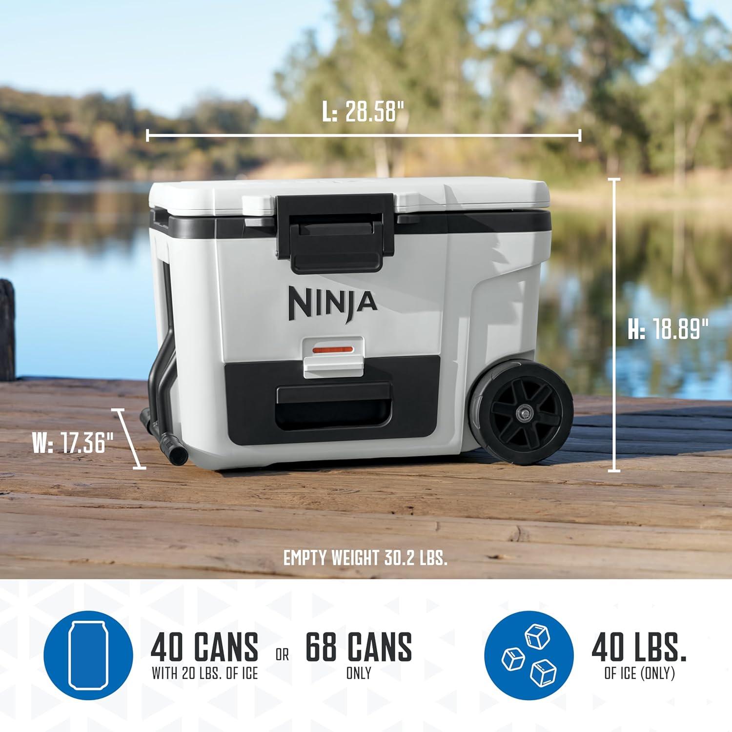 imageNinja FrostVault 65qt Wheeled Cooler with Cold Dry Zone Integrated FridgeTemp Dry Storage Drawer Premium HeavyDuty Insulated Cooler Keeps Ice Cold for Days Strawberry Rhubarb FB265BPCloud White
