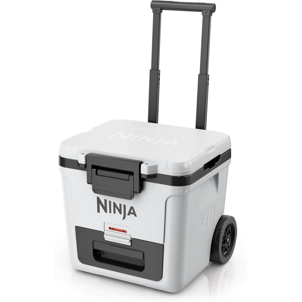 imageNinja FrostVault 42qt Wheeled Cooler with Cold Dry Zone  Integrated FridgeTemp Dry Storage Drawer  Premium HeavyDuty Insulated Cooler  Keeps Ice Cold for Days  Halocline Green  FB242TLCloud White