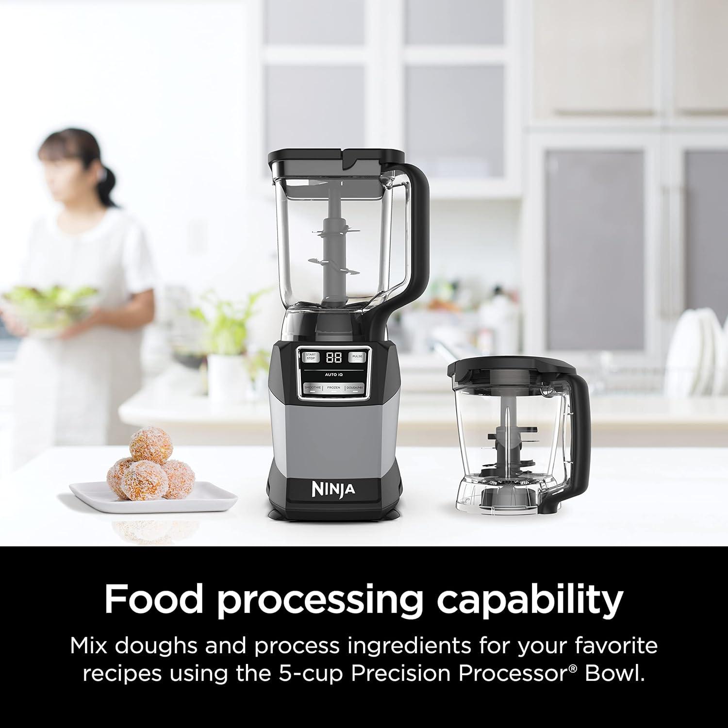 imageNinja AMZ493BRN Compact Kitchen System with AutoiQ Blender Food Processor Combo Blend Chop Mix Doughs 1200 Watts Dishwasher safe 18 oz Cup blackgrey Renewed