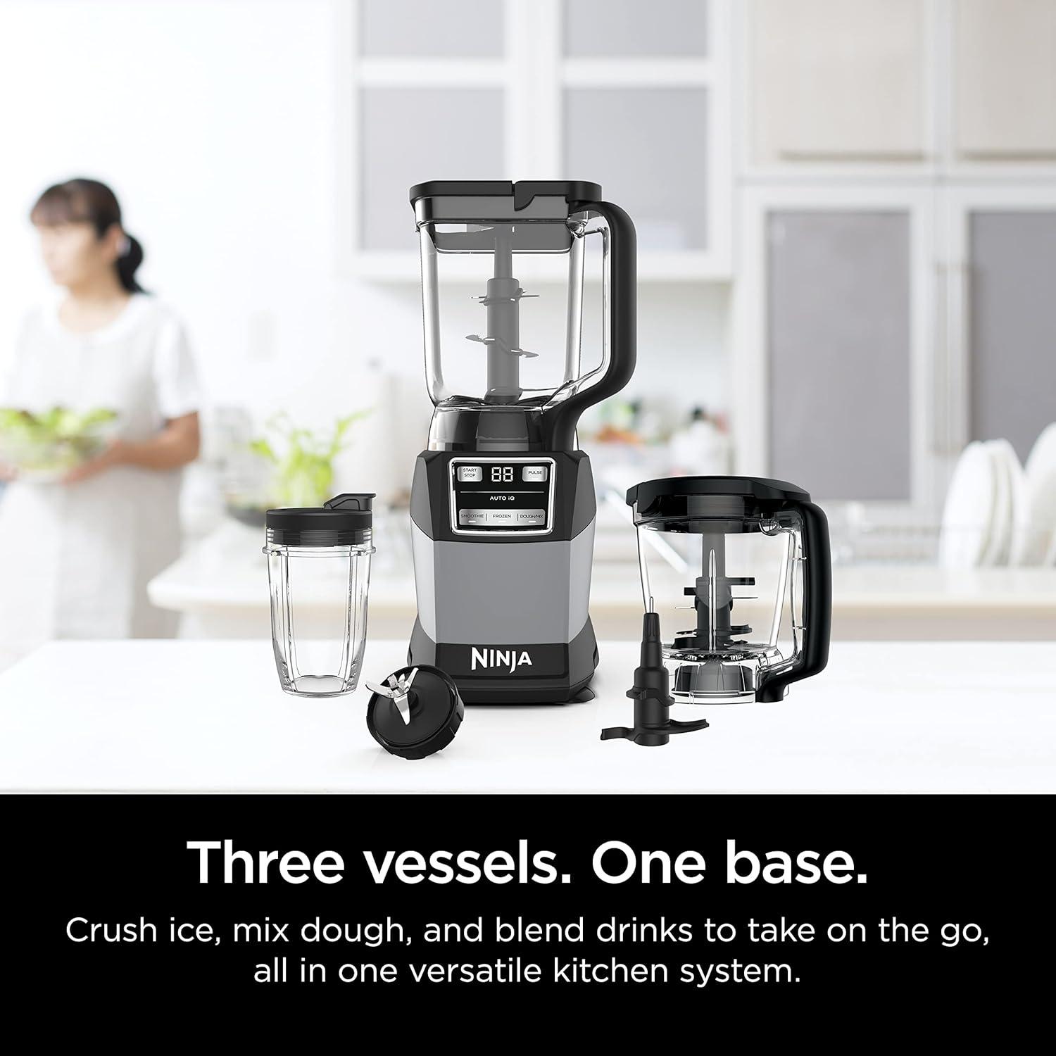 imageNinja AMZ493BRN Compact Kitchen System with AutoiQ Blender Food Processor Combo Blend Chop Mix Doughs 1200 Watts Dishwasher safe 18 oz Cup blackgrey Renewed