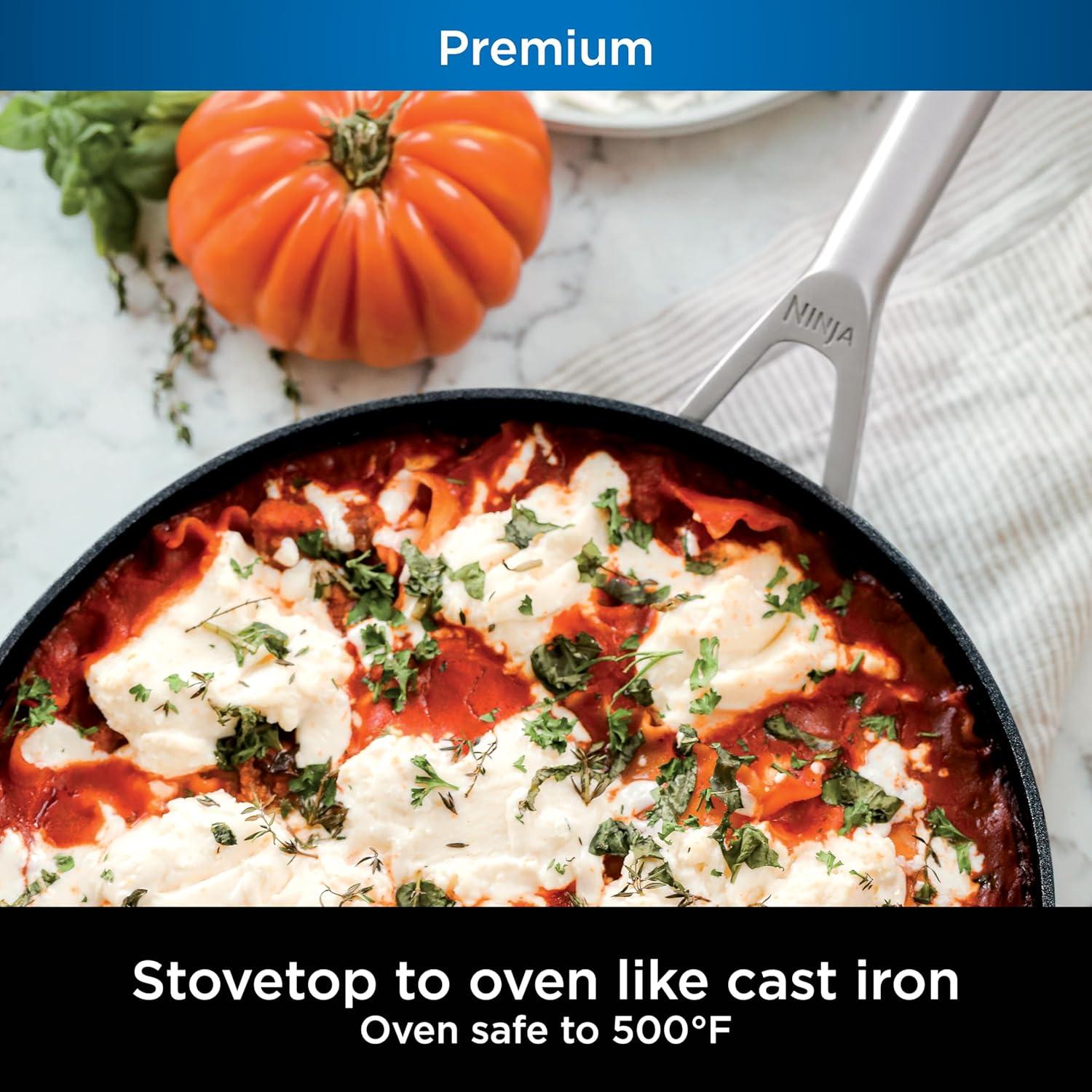 imageNinja Foodi NeverStick Professional HardAnodized 4Quart Saut Pan with Glass Lid Nonstick Durable amp Oven Safe to 500F Salt Grey C301401025 Fry Pan