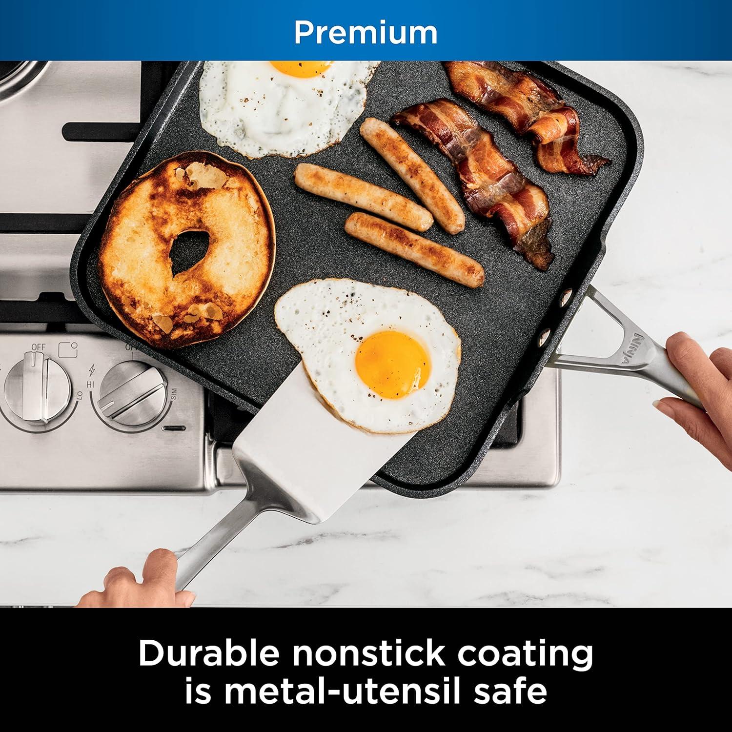 imageNinja Foodi NeverStick Professional HardAnodized 4Quart Saut Pan with Glass Lid Nonstick Durable amp Oven Safe to 500F Salt Grey C3014011 Griddle Pan