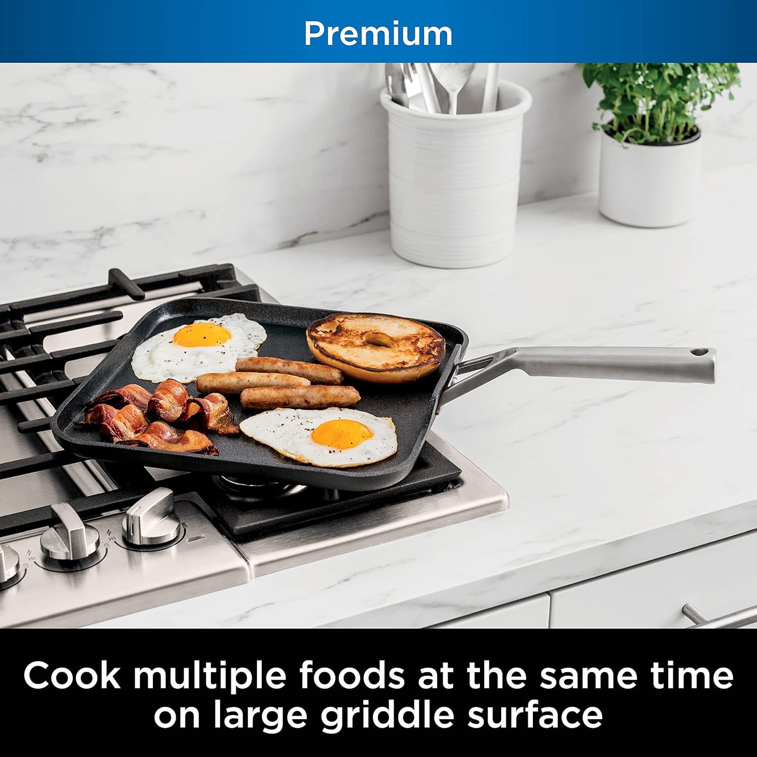imageNinja Foodi NeverStick Professional HardAnodized 4Quart Saut Pan with Glass Lid Nonstick Durable amp Oven Safe to 500F Salt Grey C3014011 Griddle Pan