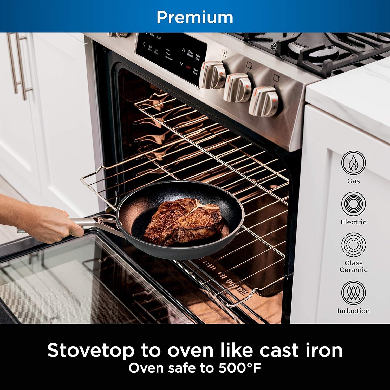imageNinja Foodi NeverStick Professional HardAnodized 4Quart Saut Pan with Glass Lid Nonstick Durable amp Oven Safe to 500F Salt Grey C3014011 Griddle Pan