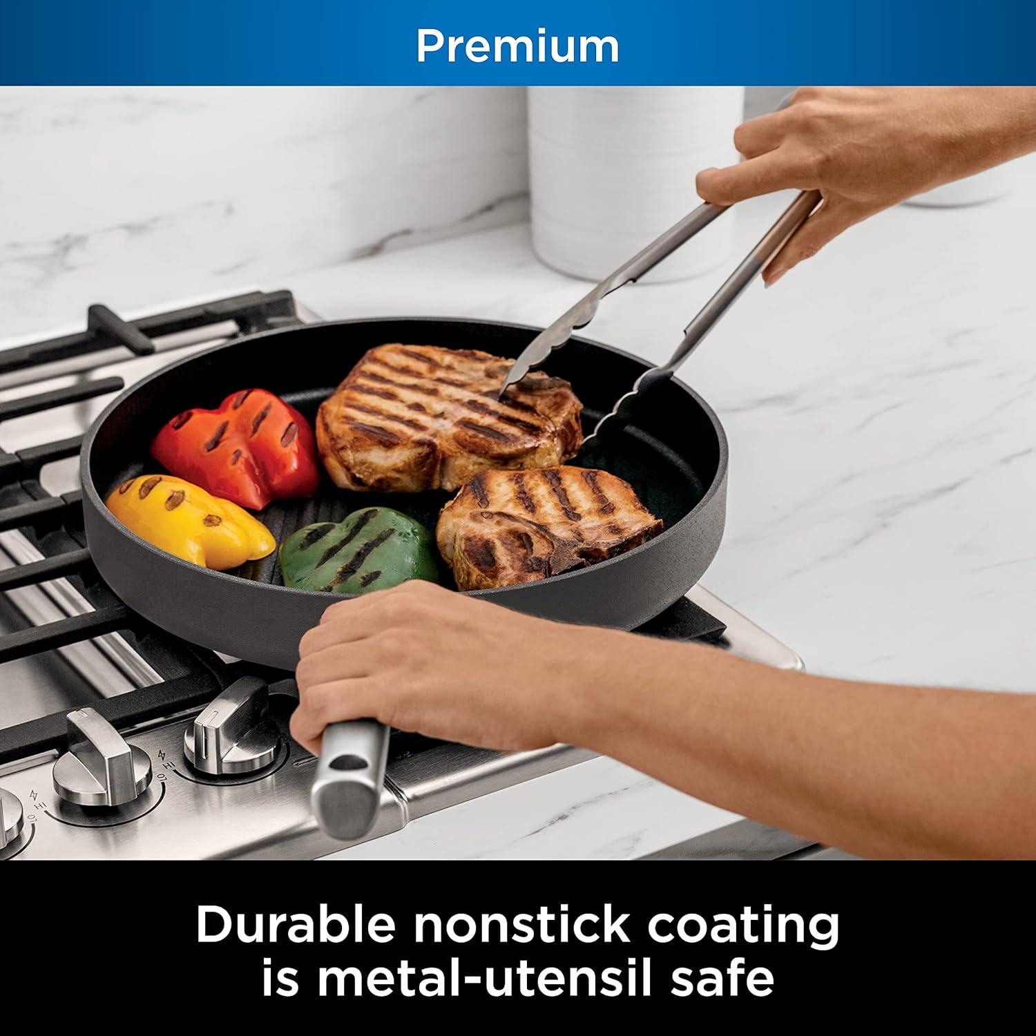 imageNinja Foodi NeverStick Professional HardAnodized 4Quart Saut Pan with Glass Lid Nonstick Durable amp Oven Safe to 500F Salt Grey C3014012 Grill Pan