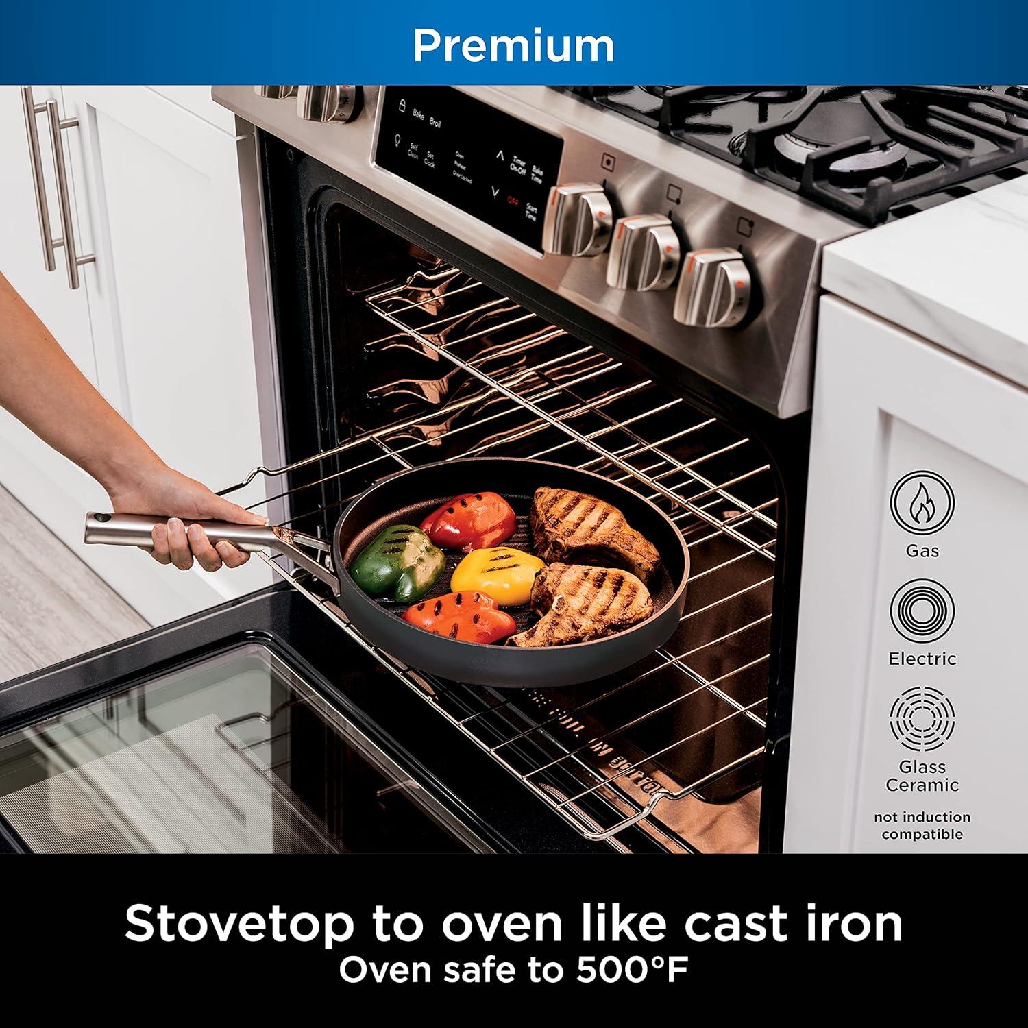 imageNinja Foodi NeverStick Professional HardAnodized 4Quart Saut Pan with Glass Lid Nonstick Durable amp Oven Safe to 500F Salt Grey C3014012 Grill Pan