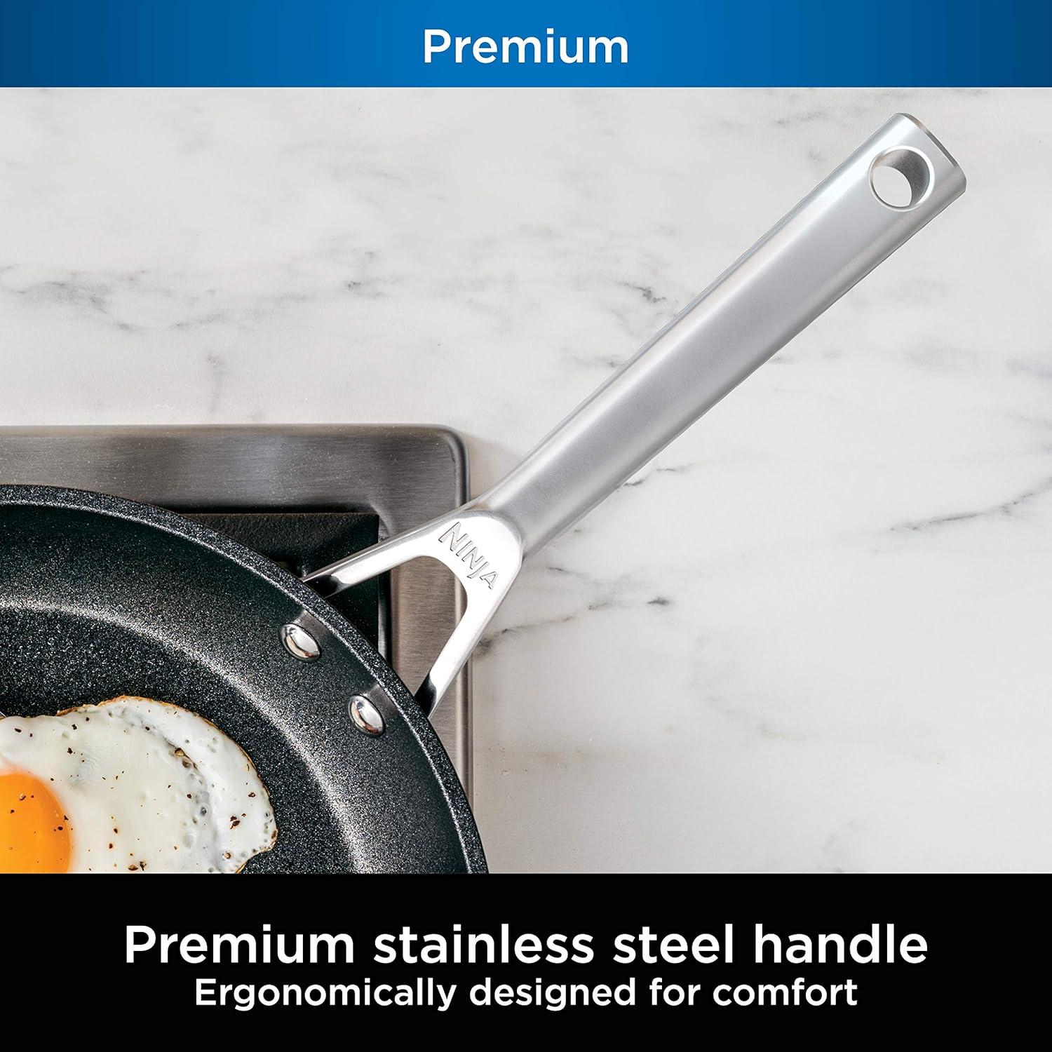 imageNinja Foodi NeverStick Professional HardAnodized 4Quart Saut Pan with Glass Lid Nonstick Durable amp Oven Safe to 500F Salt Grey C3014012 Grill Pan
