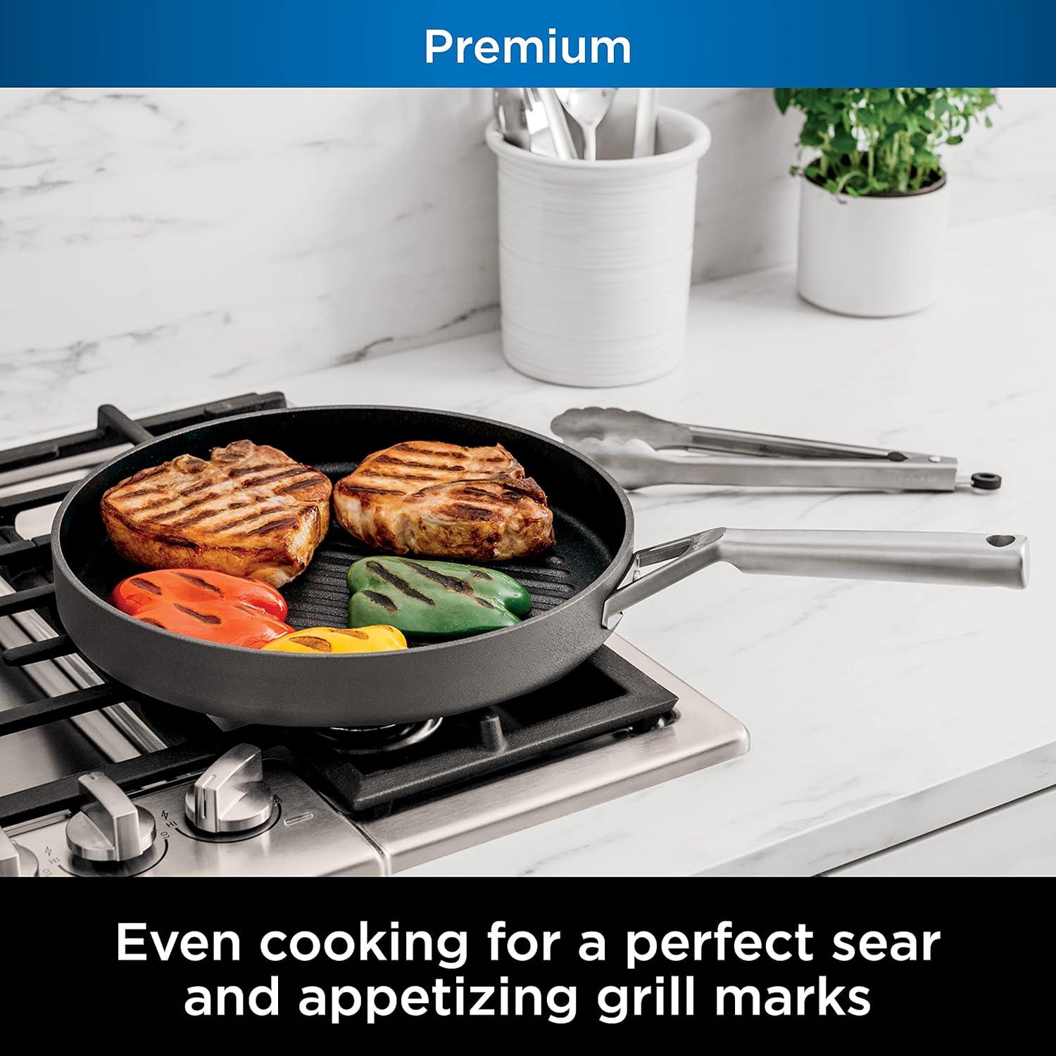 imageNinja Foodi NeverStick Professional HardAnodized 4Quart Saut Pan with Glass Lid Nonstick Durable amp Oven Safe to 500F Salt Grey C3014012 Grill Pan