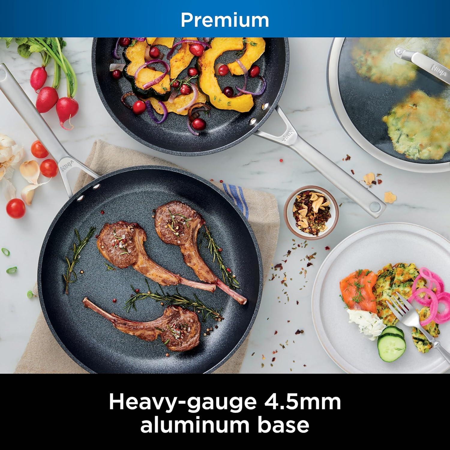 imageNinja Foodi NeverStick Professional HardAnodized 4Quart Saut Pan with Glass Lid Nonstick Durable amp Oven Safe to 500F Salt Grey C301408 Fry Pan