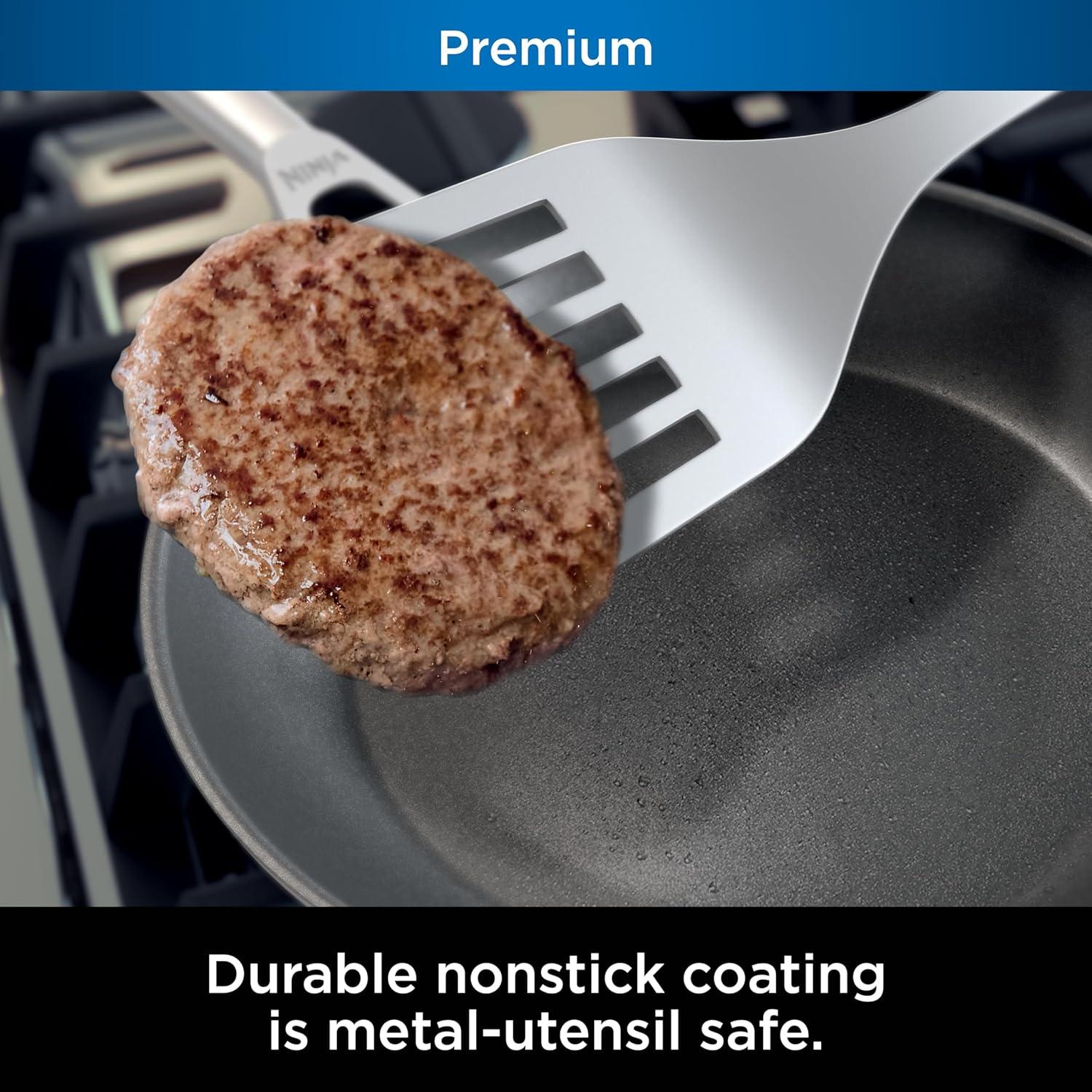 imageNinja Foodi NeverStick Professional HardAnodized 4Quart Saut Pan with Glass Lid Nonstick Durable amp Oven Safe to 500F Salt Grey C301408 Fry Pan