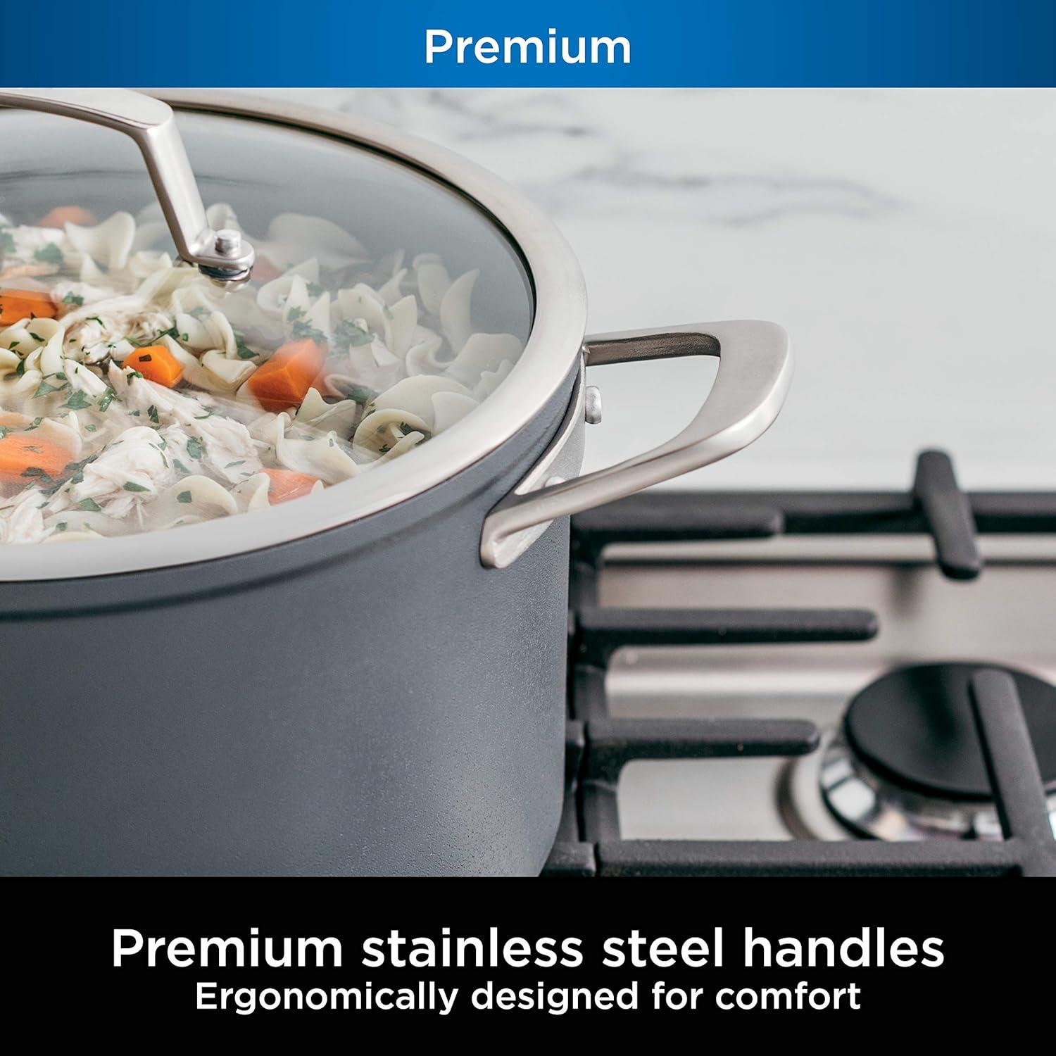 imageNinja Foodi NeverStick Professional HardAnodized 4Quart Saut Pan with Glass Lid Nonstick Durable amp Oven Safe to 500F Salt Grey C301408qt Stock Pot