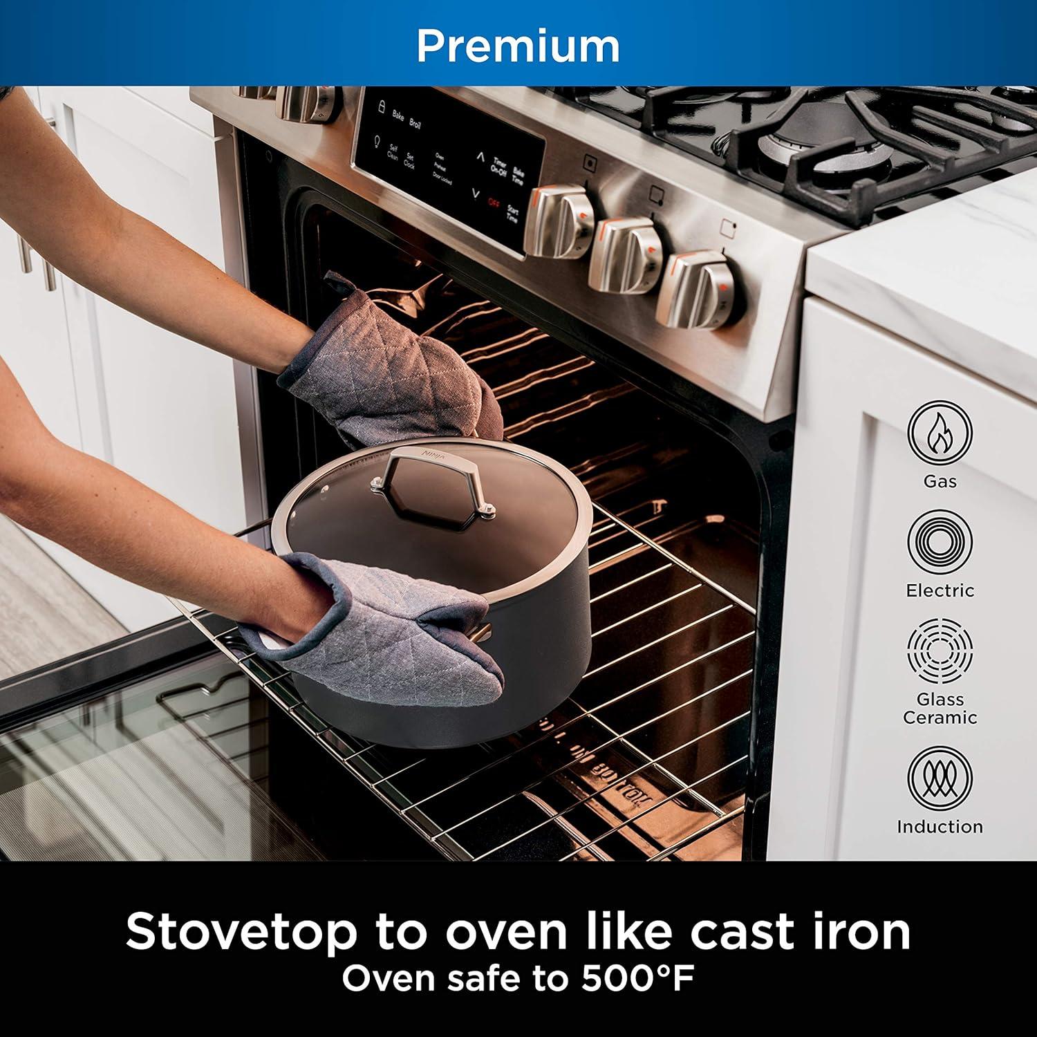 imageNinja Foodi NeverStick Professional HardAnodized 4Quart Saut Pan with Glass Lid Nonstick Durable amp Oven Safe to 500F Salt Grey C301408qt Stock Pot