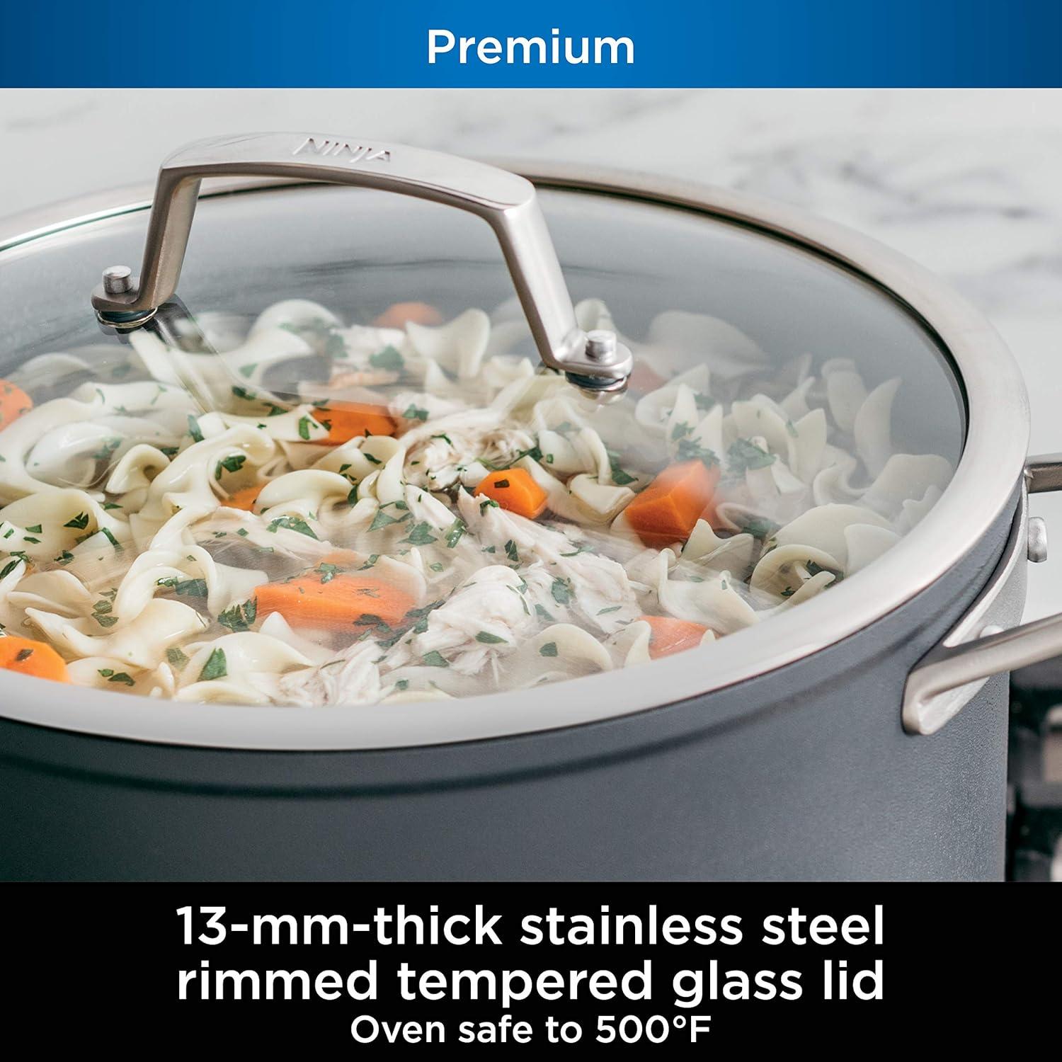 imageNinja Foodi NeverStick Professional HardAnodized 4Quart Saut Pan with Glass Lid Nonstick Durable amp Oven Safe to 500F Salt Grey C301408qt Stock Pot