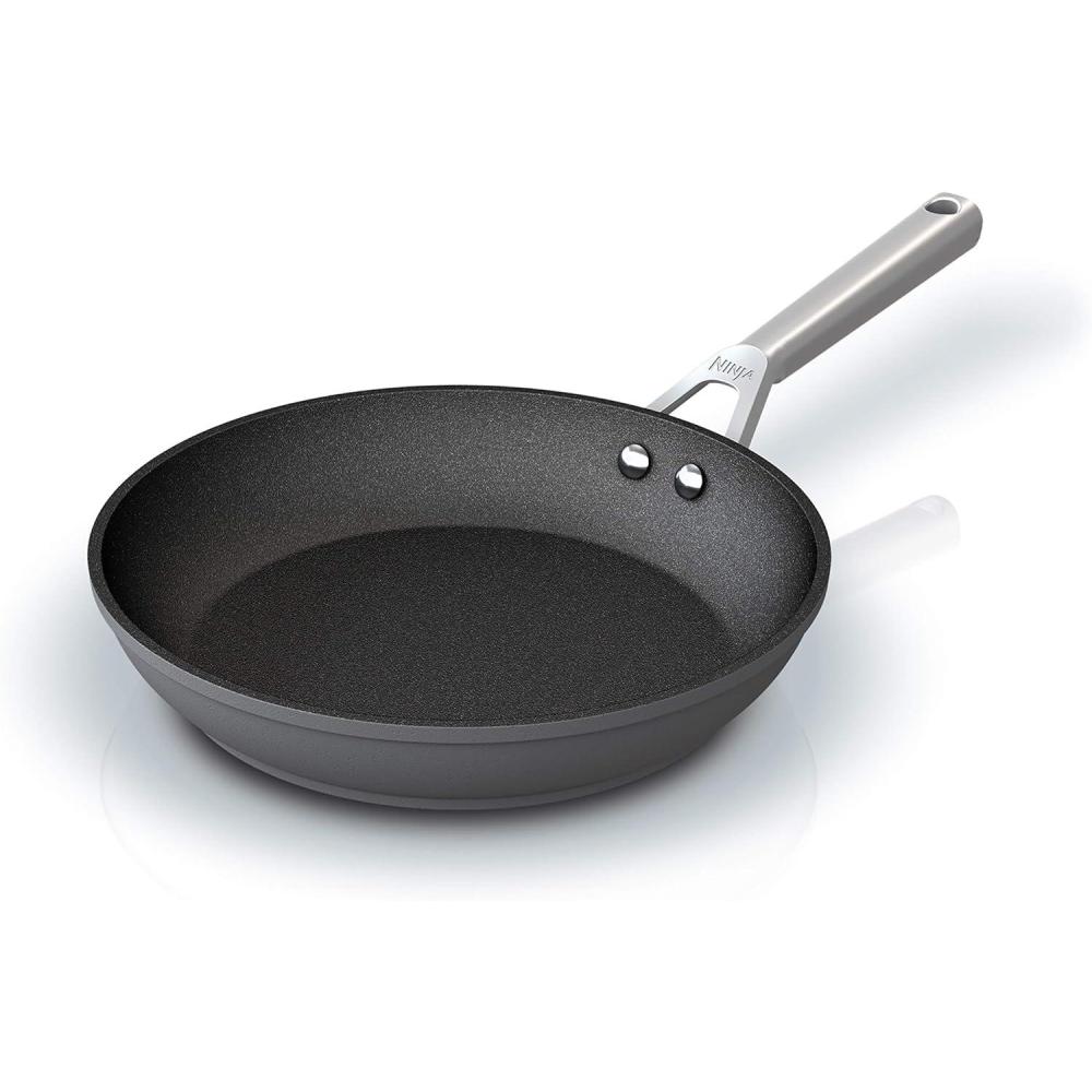imageNinja Foodi NeverStick Professional HardAnodized 4Quart Saut Pan with Glass Lid Nonstick Durable amp Oven Safe to 500F Salt Grey C301401025 Fry Pan