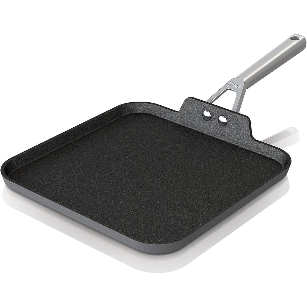 imageNinja Foodi NeverStick Professional HardAnodized 4Quart Saut Pan with Glass Lid Nonstick Durable amp Oven Safe to 500F Salt Grey C3014011 Griddle Pan