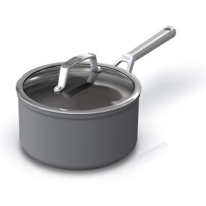 Ninja Foodi NeverStick Professional Hard-Anodized 4-Quart Sauté Pan with Glass Lid, Nonstick, Durable & Oven Safe to 500°F, Salt Grey, C30140(3.5qt Saucepan)