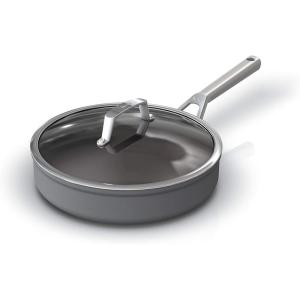 Ninja Foodi NeverStick Professional Hard-Anodized 4-Quart Sauté Pan with Glass Lid, Nonstick, Durable & Oven Safe to 500°F, Salt Grey, C30140(3qt Saute Pan)
