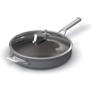 Ninja Foodi NeverStick Professional Hard-Anodized 4-Quart Sauté Pan with Glass Lid, Nonstick, Durable & Oven Safe to 500°F, Salt Grey, C30140(4qt Saute Pan)