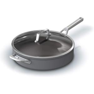 Ninja Foodi NeverStick Professional Hard-Anodized 4-Quart Sauté Pan with Glass Lid, Nonstick, Durable & Oven Safe to 500°F, Salt Grey, C30140(5qt Saute Pan)