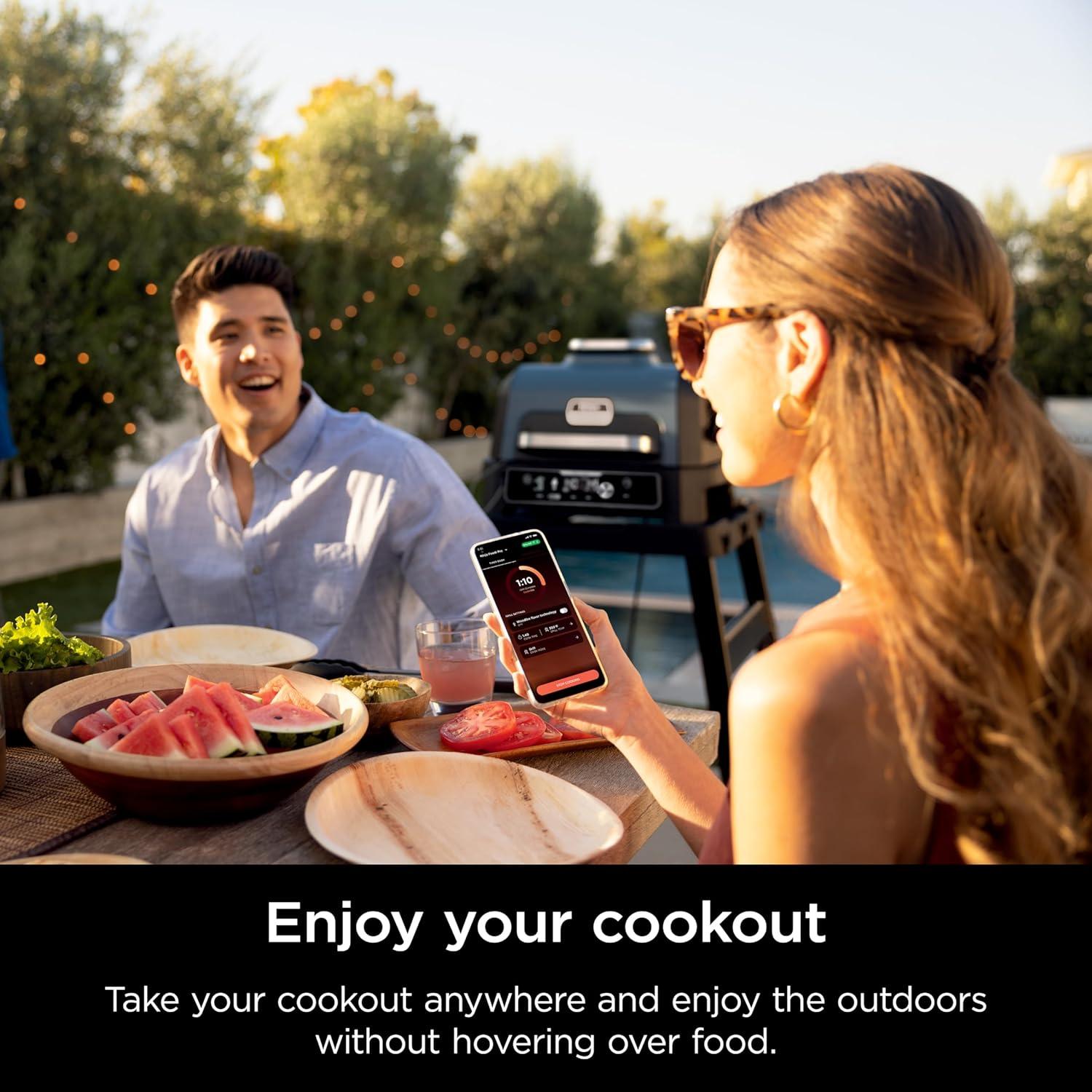 imageNinja Woodfire Pro Connect XL Outdoor Grill amp Smoker Bluetooth App Enabled 7in1 Grill BBQ Smoker Outdoor Air Fryer Woodfire Technology BuiltIn Thermometer Black amp Gold OG951BK1Black Blue