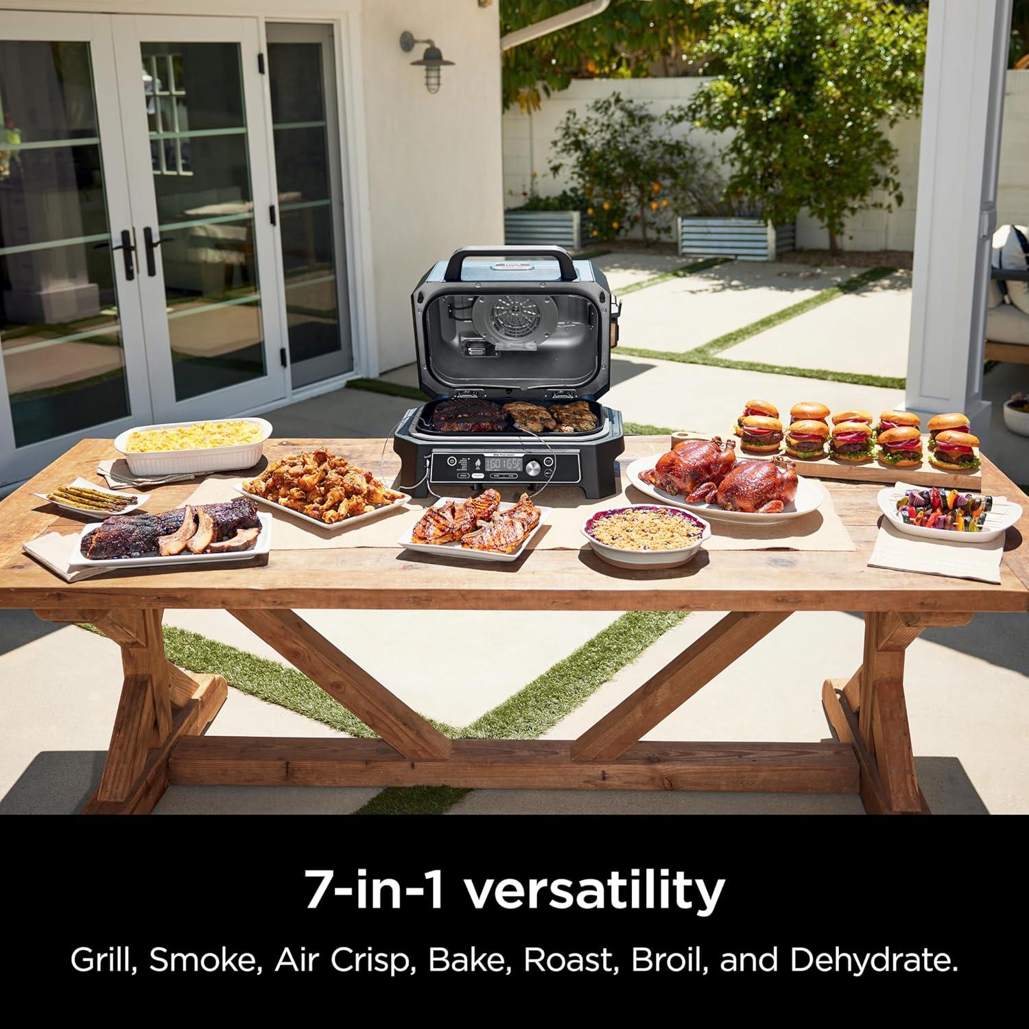 imageNinja Woodfire Pro Connect XL Outdoor Grill amp Smoker Bluetooth App Enabled 7in1 Grill BBQ Smoker Outdoor Air Fryer Woodfire Technology BuiltIn Thermometer Black amp Gold OG951BK1Black Blue