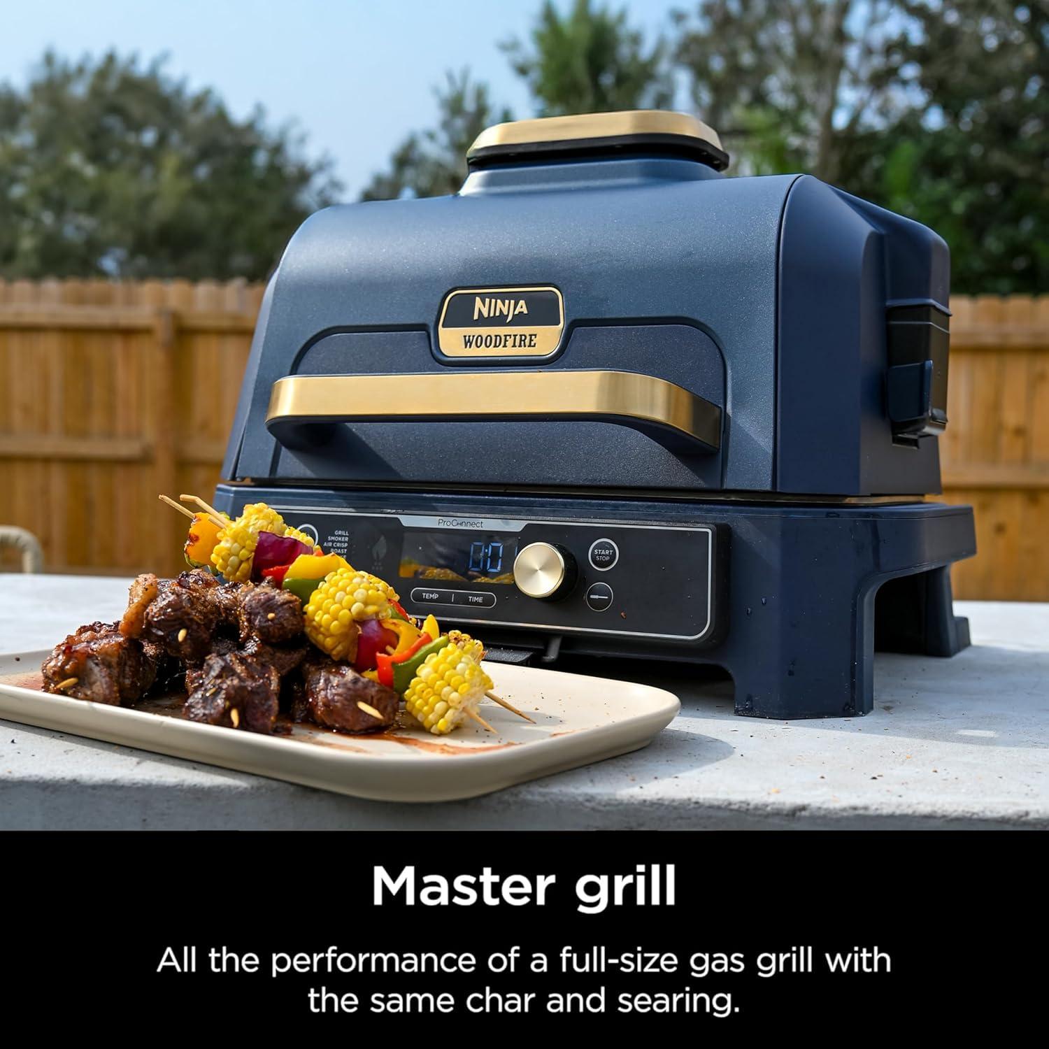 imageNinja Woodfire Pro Connect XL Outdoor Grill amp Smoker Bluetooth App Enabled 7in1 Grill BBQ Smoker Outdoor Air Fryer Woodfire Technology BuiltIn Thermometer Black amp Gold OG951BK1Black Gold