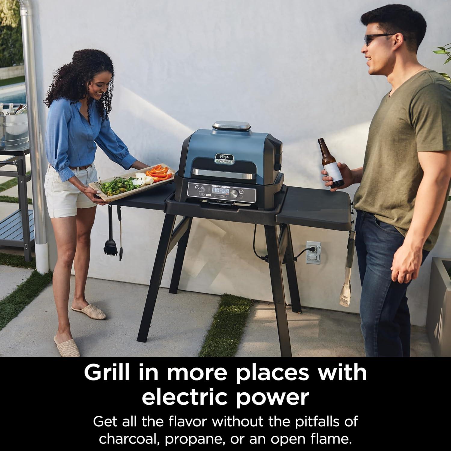 imageNinja Woodfire Pro Connect XL Outdoor Grill amp Smoker Bluetooth App Enabled 7in1 Grill BBQ Smoker Outdoor Air Fryer Woodfire Technology BuiltIn Thermometer Black amp Gold OG951BK1Black Blue