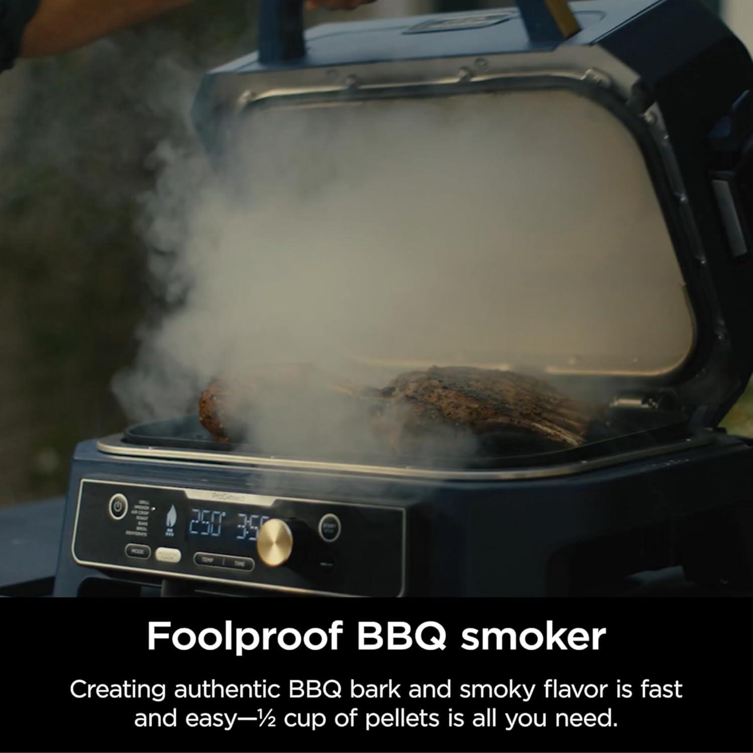 imageNinja Woodfire Pro Connect XL Outdoor Grill amp Smoker Bluetooth App Enabled 7in1 Grill BBQ Smoker Outdoor Air Fryer Woodfire Technology BuiltIn Thermometer Black amp Gold OG951BK1Blue Gold