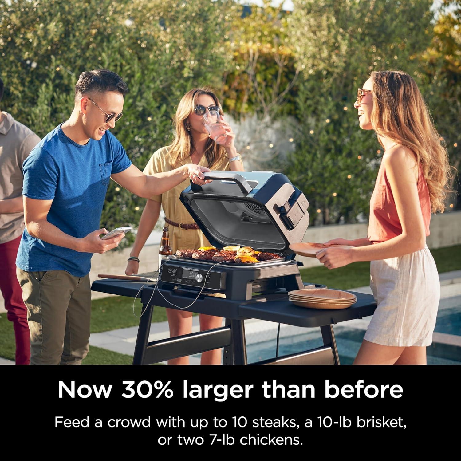 imageNinja Woodfire Pro Connect XL Outdoor Grill amp Smoker Bluetooth App Enabled 7in1 Grill BBQ Smoker Outdoor Air Fryer Woodfire Technology BuiltIn Thermometer Black amp Gold OG951BK1Black Blue