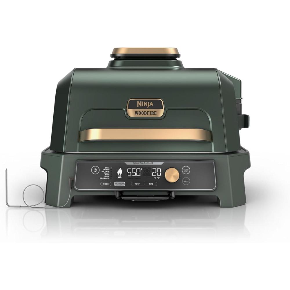 imageNinja Woodfire Pro Connect XL Outdoor Grill amp Smoker Bluetooth App Enabled 7in1 Grill BBQ Smoker Outdoor Air Fryer Woodfire Technology BuiltIn Thermometer Black amp Gold OG951BK1Green Gold