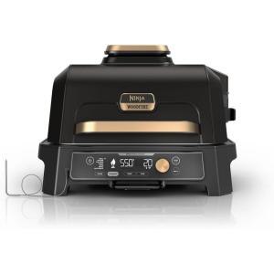 Ninja Woodfire Pro Connect XL Outdoor Grill & Smoker | Bluetooth, App Enabled | 7-in-1 Grill, BBQ Smoker, Outdoor Air Fryer | Woodfire Technology | Built-In Thermometer | Black & Gold | OG951BK1(Black & Gold)