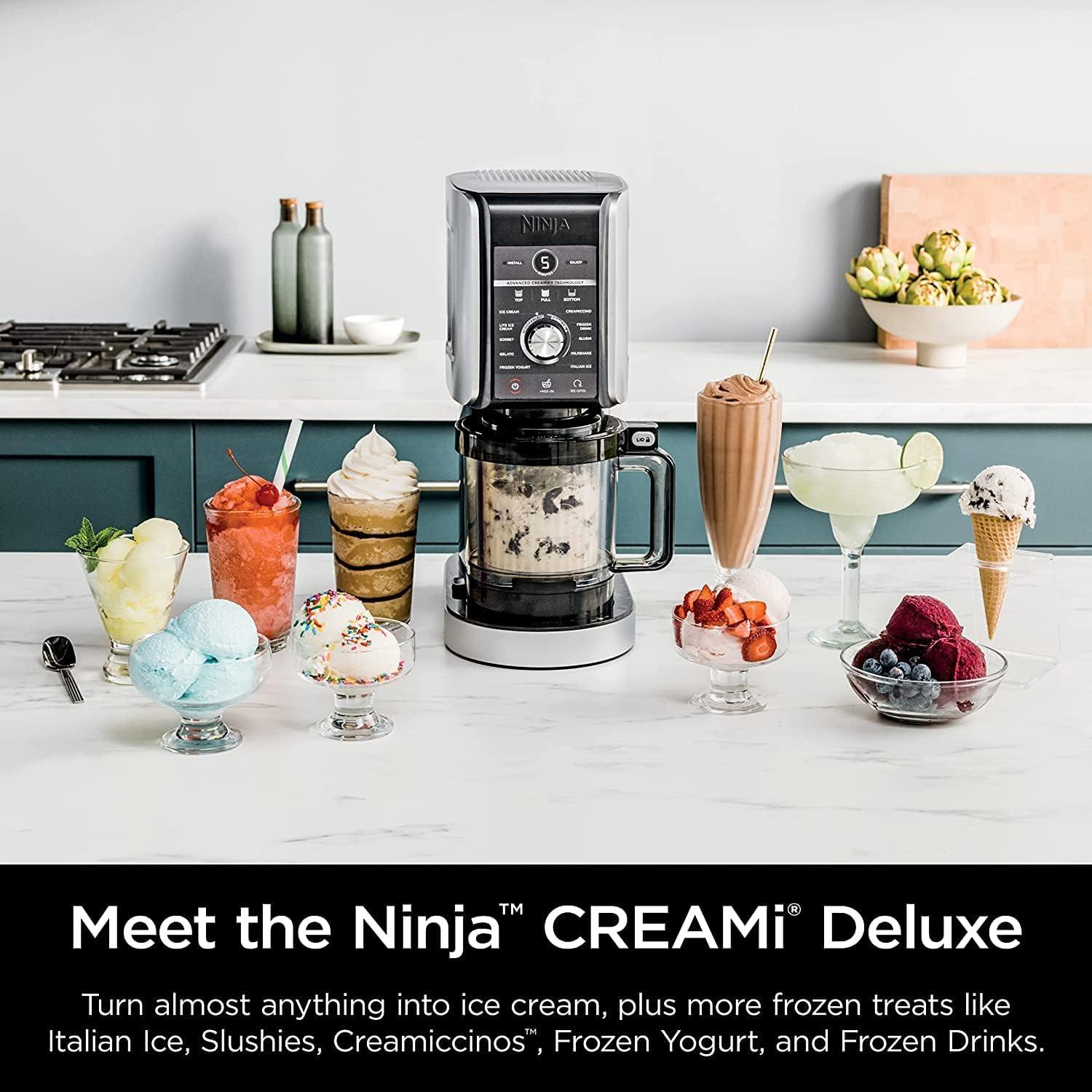 imageNinja NC501 CREAMi Deluxe 11in1 Ice Cream amp Frozen Treat Maker for Ice Cream Sorbet Milkshakes Frozen Drinks amp More 11 Programs with 2 XL Family Size Pint Containers Cherry Red RenewedNC501HRD