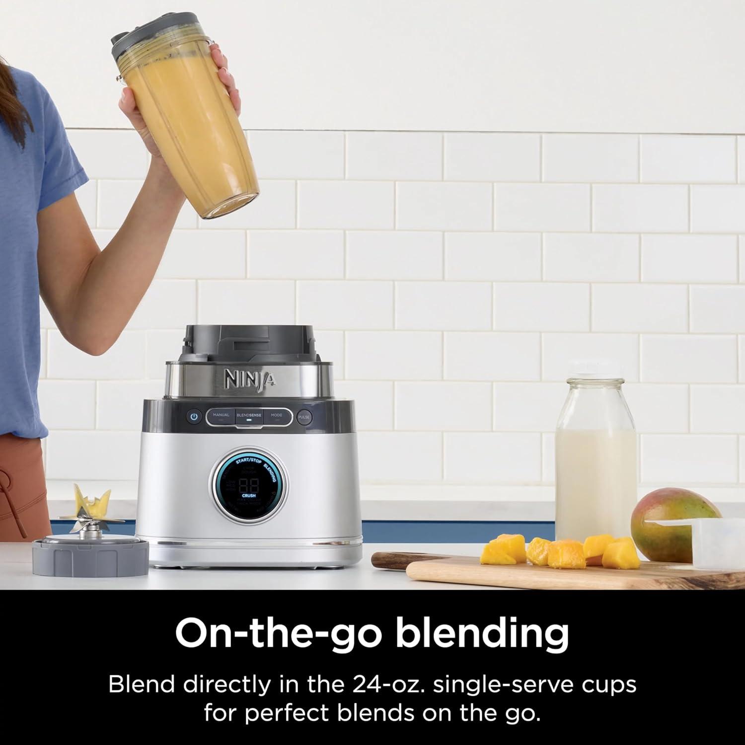 imageNinja Kitchen System Allin1 Food Processor amp Blender 8Cup Bowl amp 2 24 oz ToGo Cups For Smoothies Cookie Dough Salsas Cole Slaw amp More 1700 Peak Watt Silver TB400 Renewed