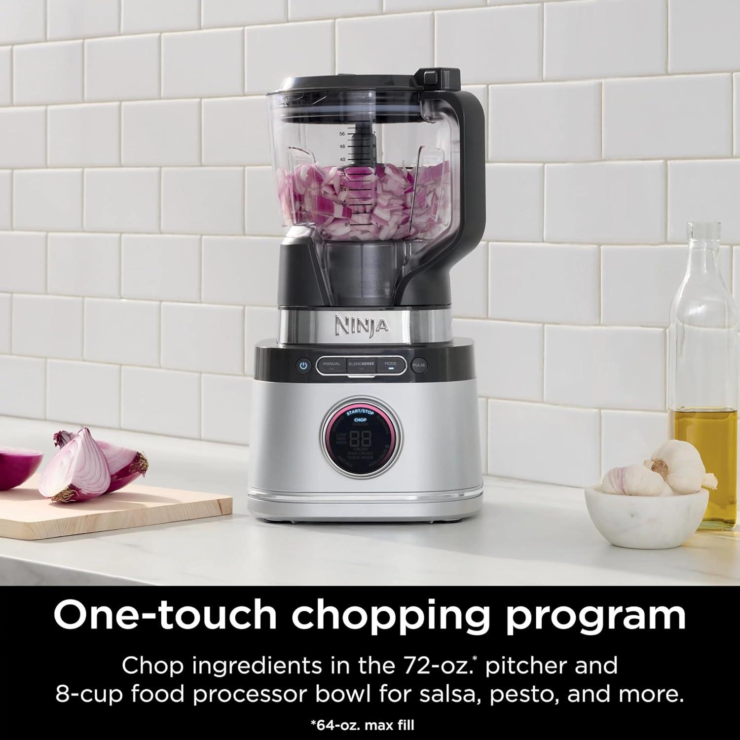imageNinja Kitchen System Allin1 Food Processor amp Blender 8Cup Bowl amp 2 24 oz ToGo Cups For Smoothies Cookie Dough Salsas Cole Slaw amp More 1700 Peak Watt Silver TB400 Renewed