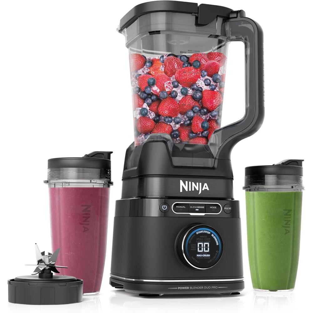 imageNinja TB301 Detect Duo Power Blender Pro Single Serve BlendSense Technology Blender For Smoothies Shakes amp More 1800 Peak Watts 72 oz Pitcher 2 24 oz ToGo Cups Black RenewedBlack