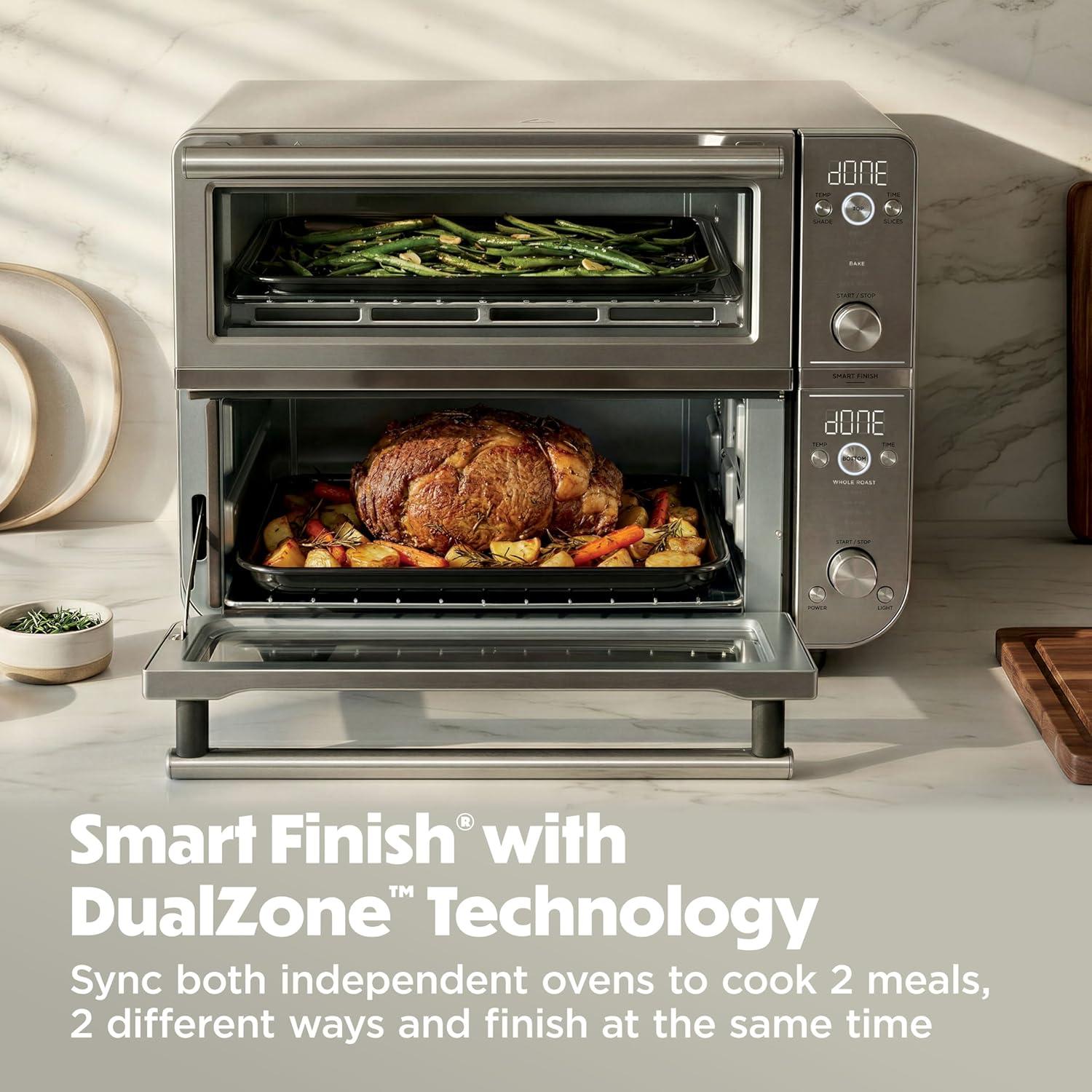 imageNinja Double Oven Pro Smart XL Countertop Oven amp Air Fryer 12in1 Versatility with Smart Finish amp DualZone Tech to Cook 2 Meals at Once Fits up to 45lb Chicken Silver DCT821