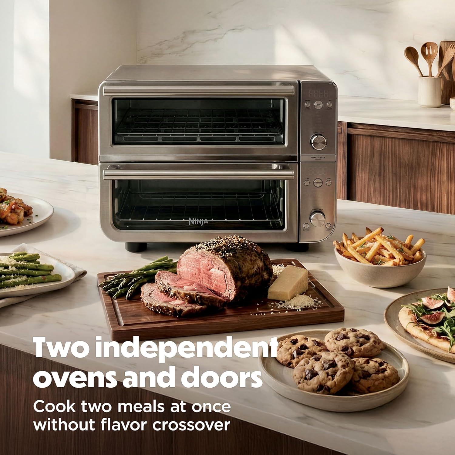imageNinja Double Oven Pro Smart XL Countertop Oven amp Air Fryer 12in1 Versatility with Smart Finish amp DualZone Tech to Cook 2 Meals at Once Fits up to 45lb Chicken Silver DCT821